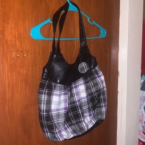 American Eagle Outfitters Black and Purple Plaid Shoulder Bag